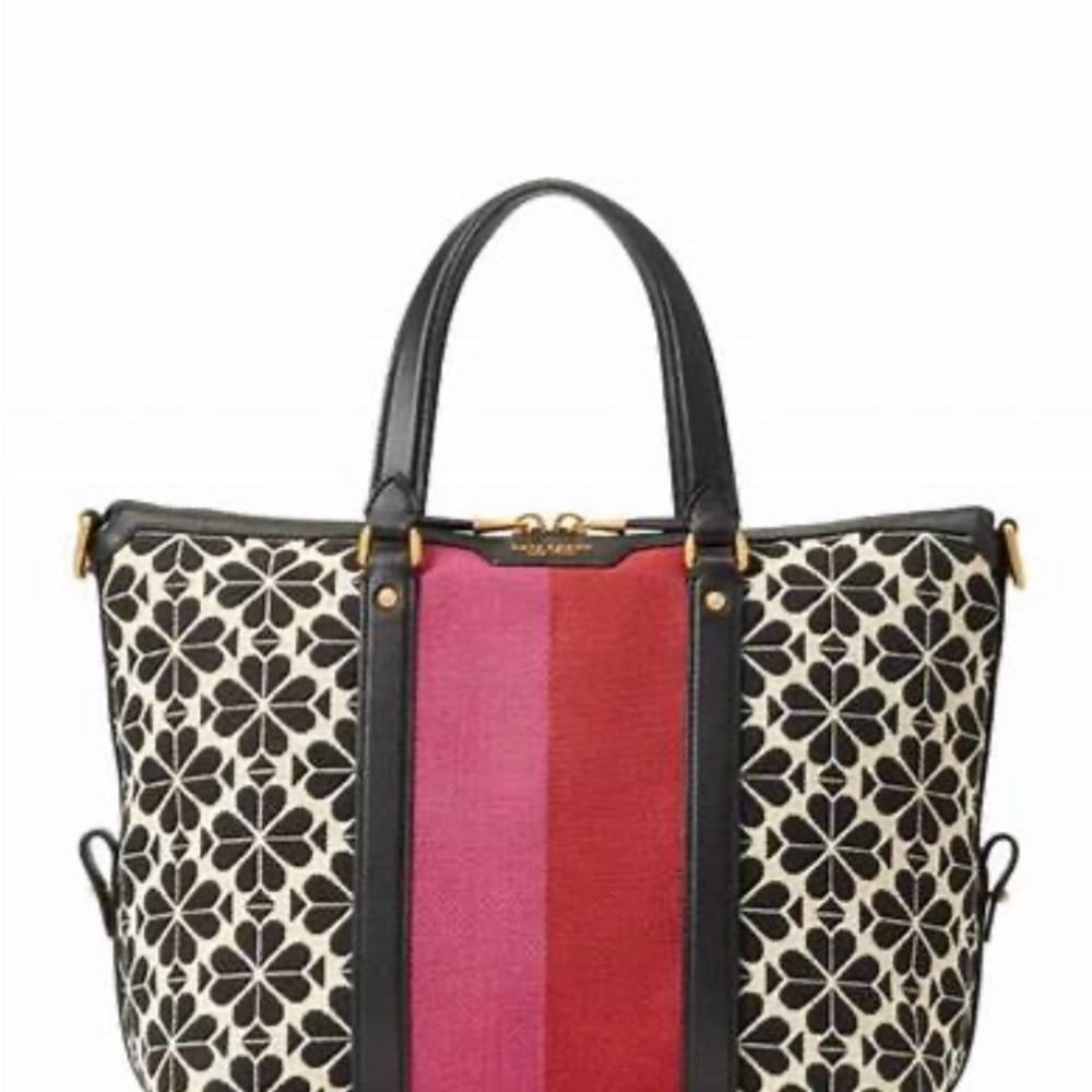 Kate Spade Flower Jacquard Faye Medium Satchel Crossbody Black Pink Red $398